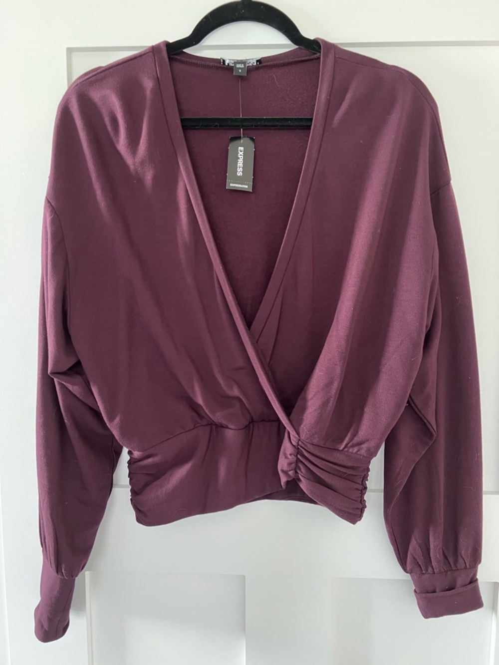 Express Plum Wrap Front Long Sleeve Top